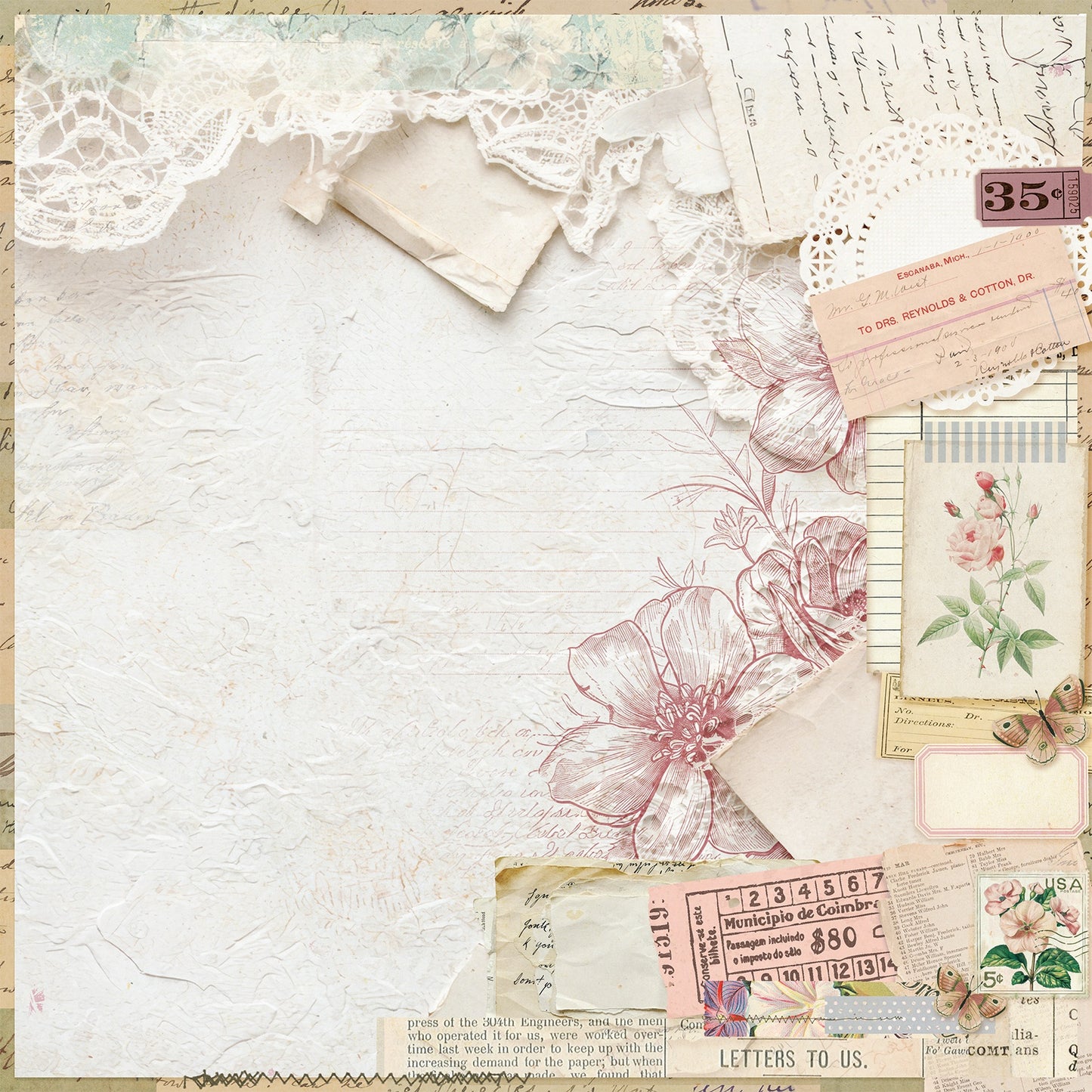 49 And Market - From The Garden Collection - 12 x 12 Double Sided Paper - Rosewater