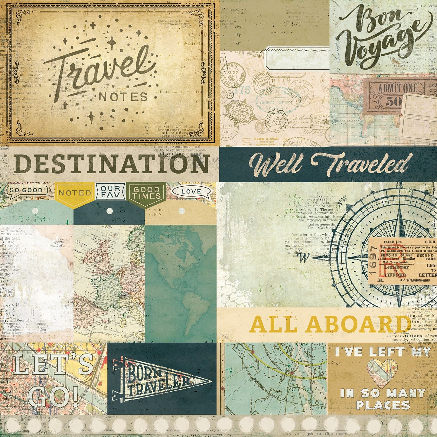 49 And Market - Travel Diaries Collection - 12 x 12 Double Sided Paper - All Aboard