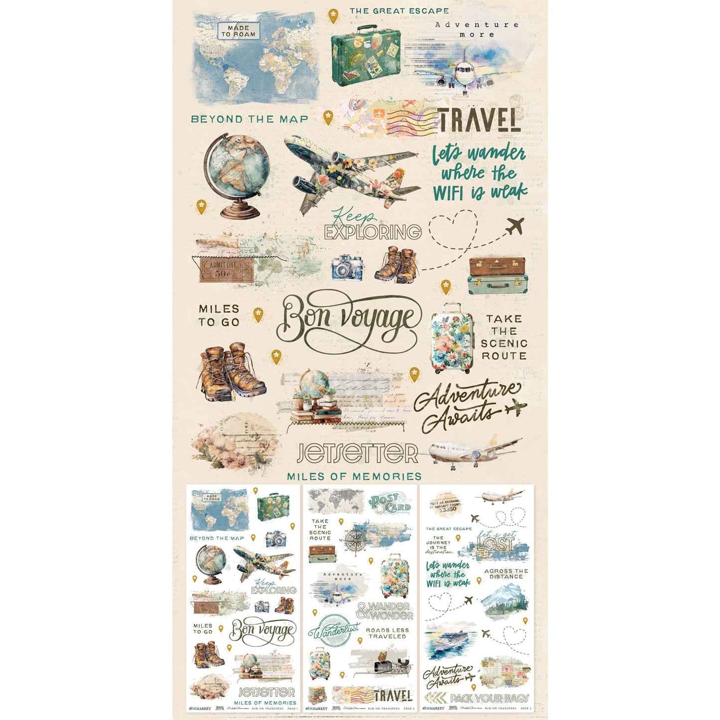 49 And Market - Travel Diaries Collection - Blendable Rub-On Transfer Set 6"X12"