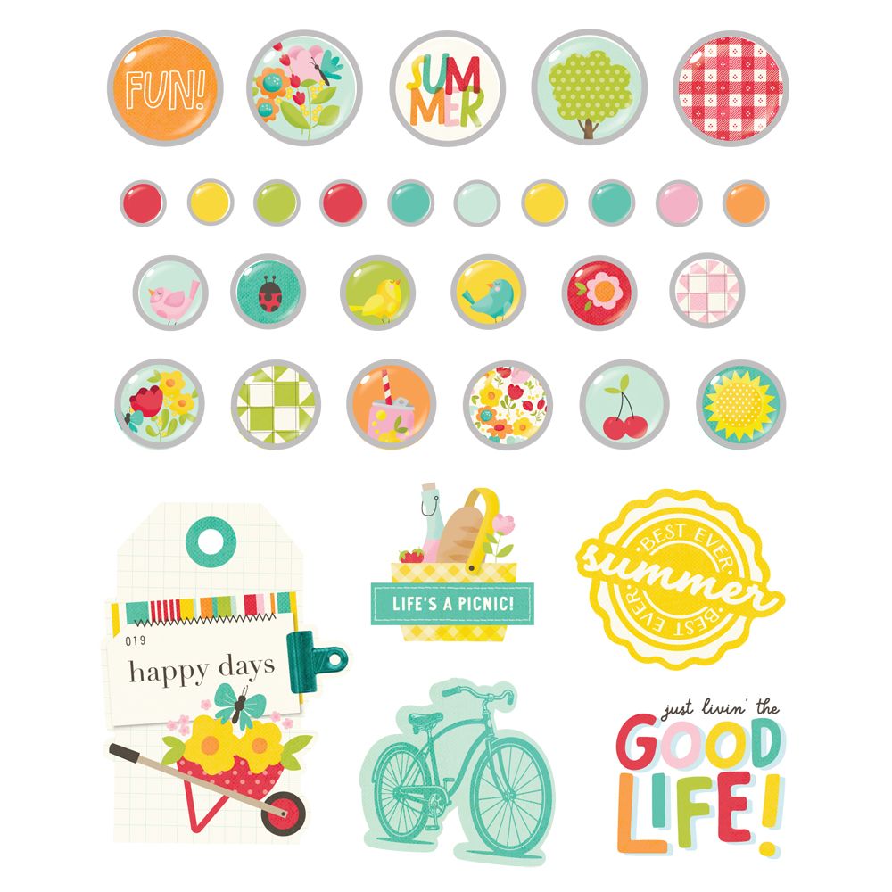 Simple Stories - Sweet Summertime Collection - Self Adhesive Decorative Brads