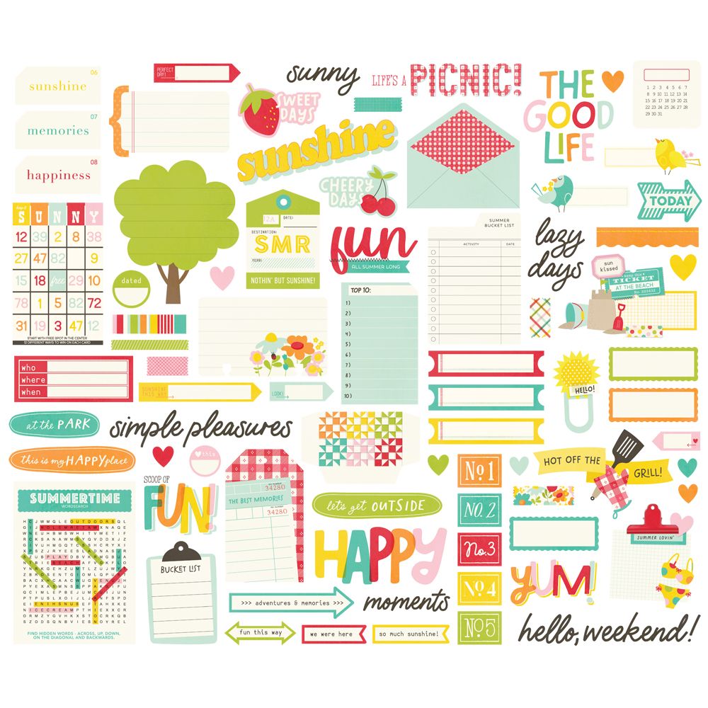 Simple Stories - Sweet Summertime Collection - Ephemera - Journal Bits And Pieces