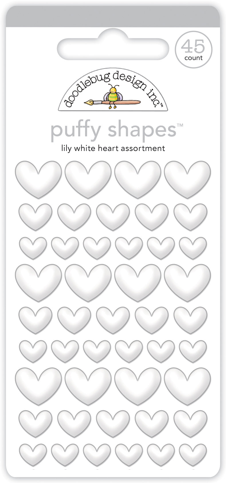 Doodlebug Design - Monochromatic Collection - Stickers - Puffy Shapes - Lily White Hearts