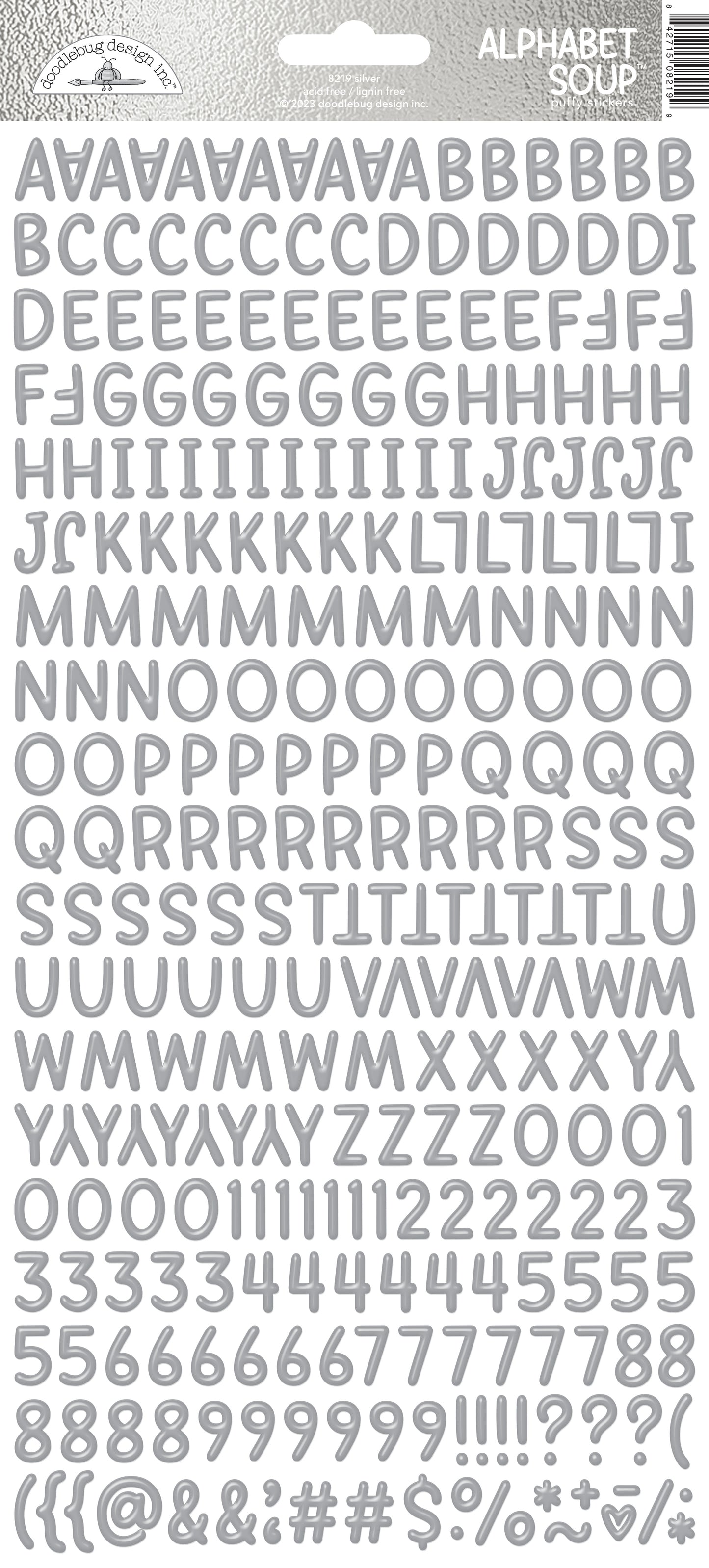 Silver Alphabet letter stickers on a white background with a Doodlebug brand label.