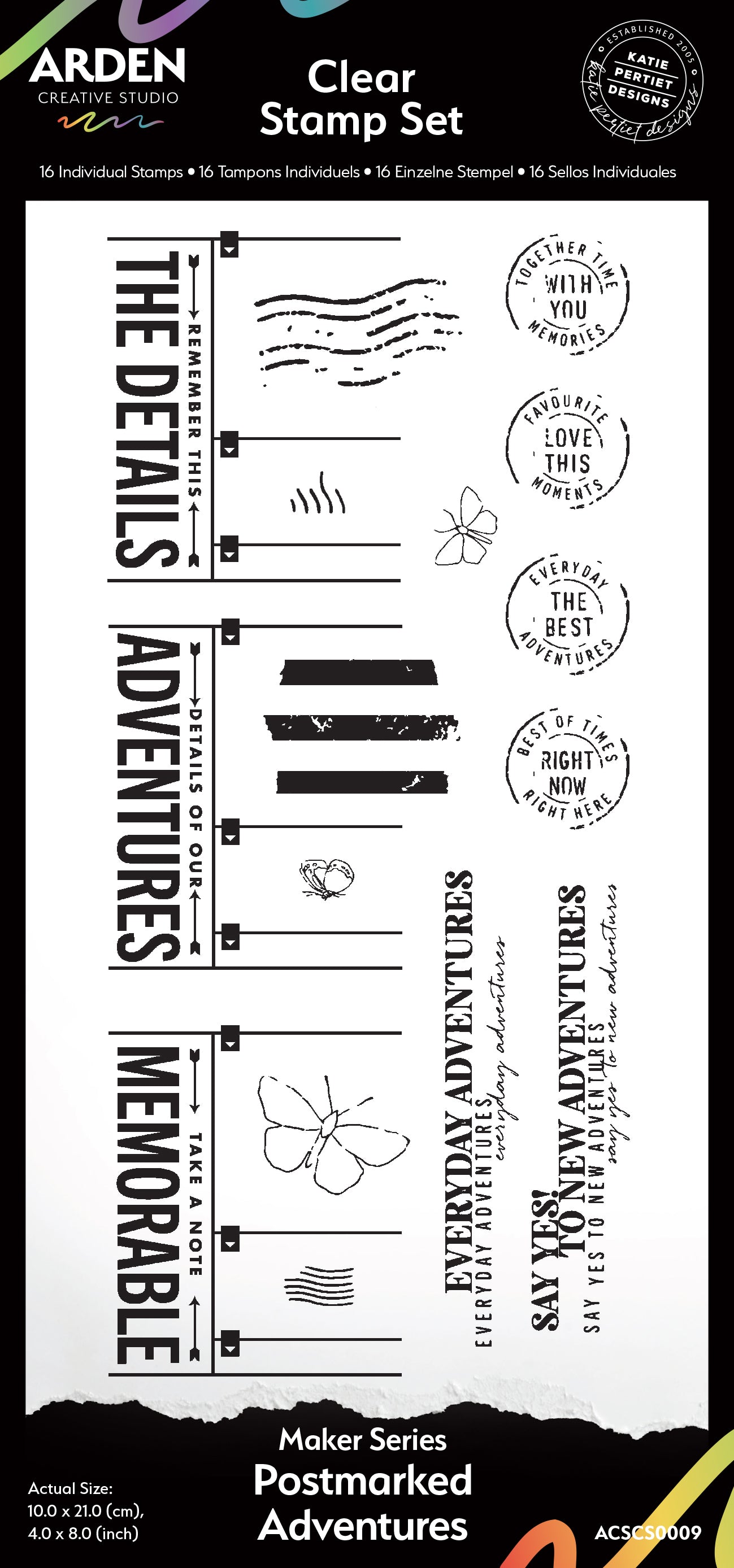 Arden Creative Studio - Maker Series -4 in x 8 in Clear Stamp Set - Postmarked Adventures