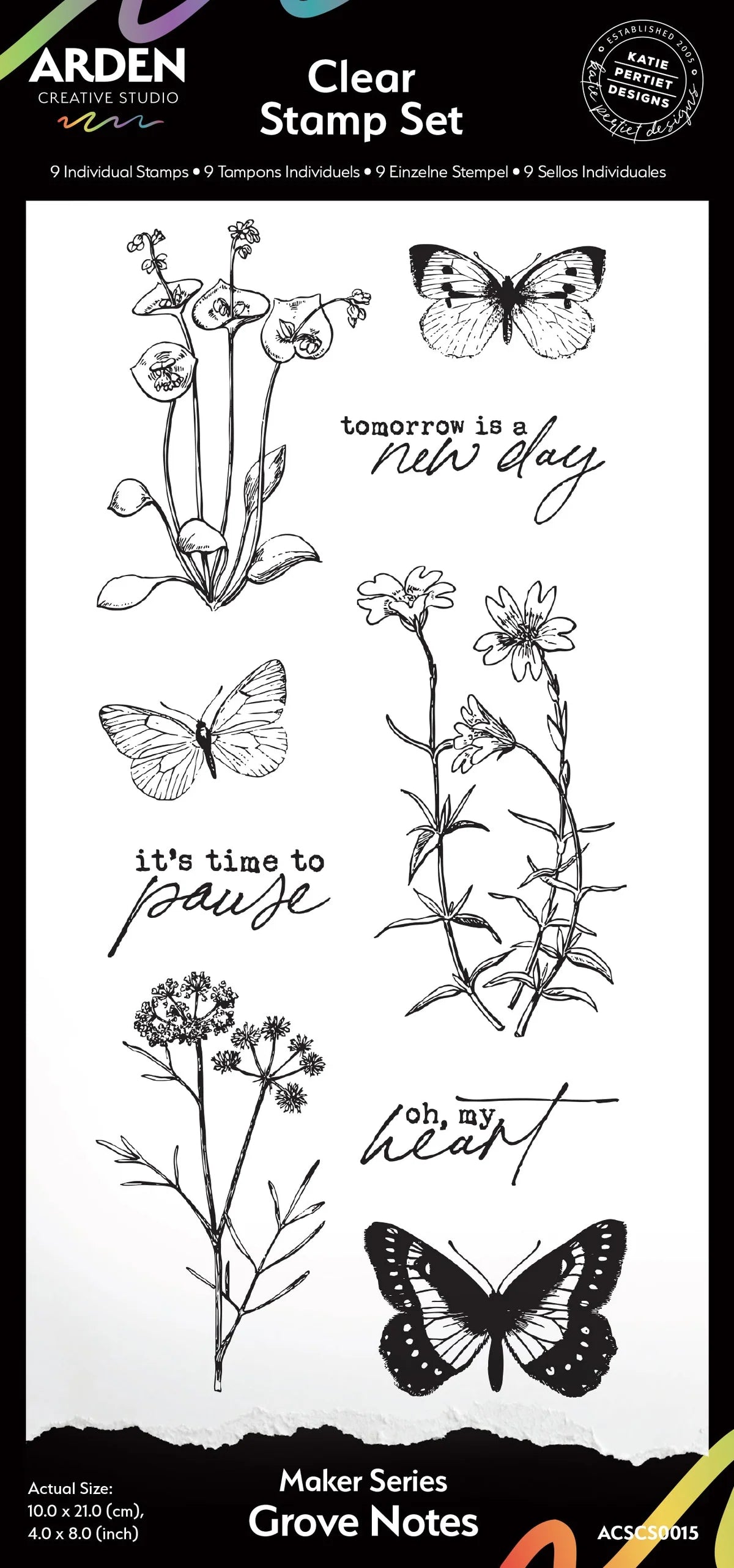 Arden Creative Studio - Maker Series - 4 in x 8 in Clear Stamp Set - Grove Notes