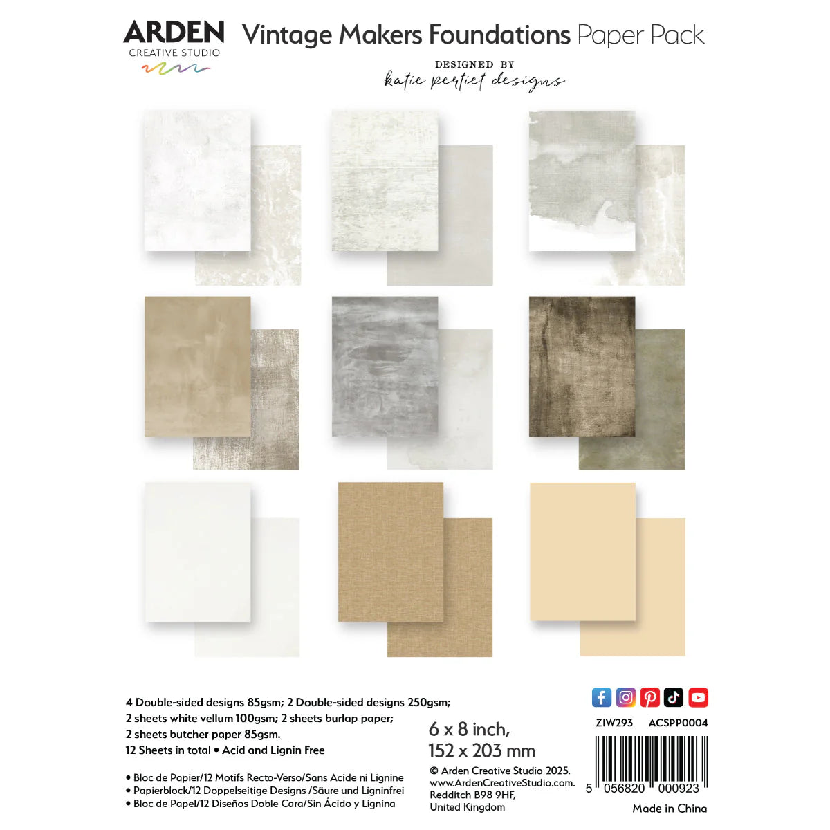 Arden Creative Studio - Vintage Makers - 6 x 8 Foundations Paper Pack - by Katie Pertiet