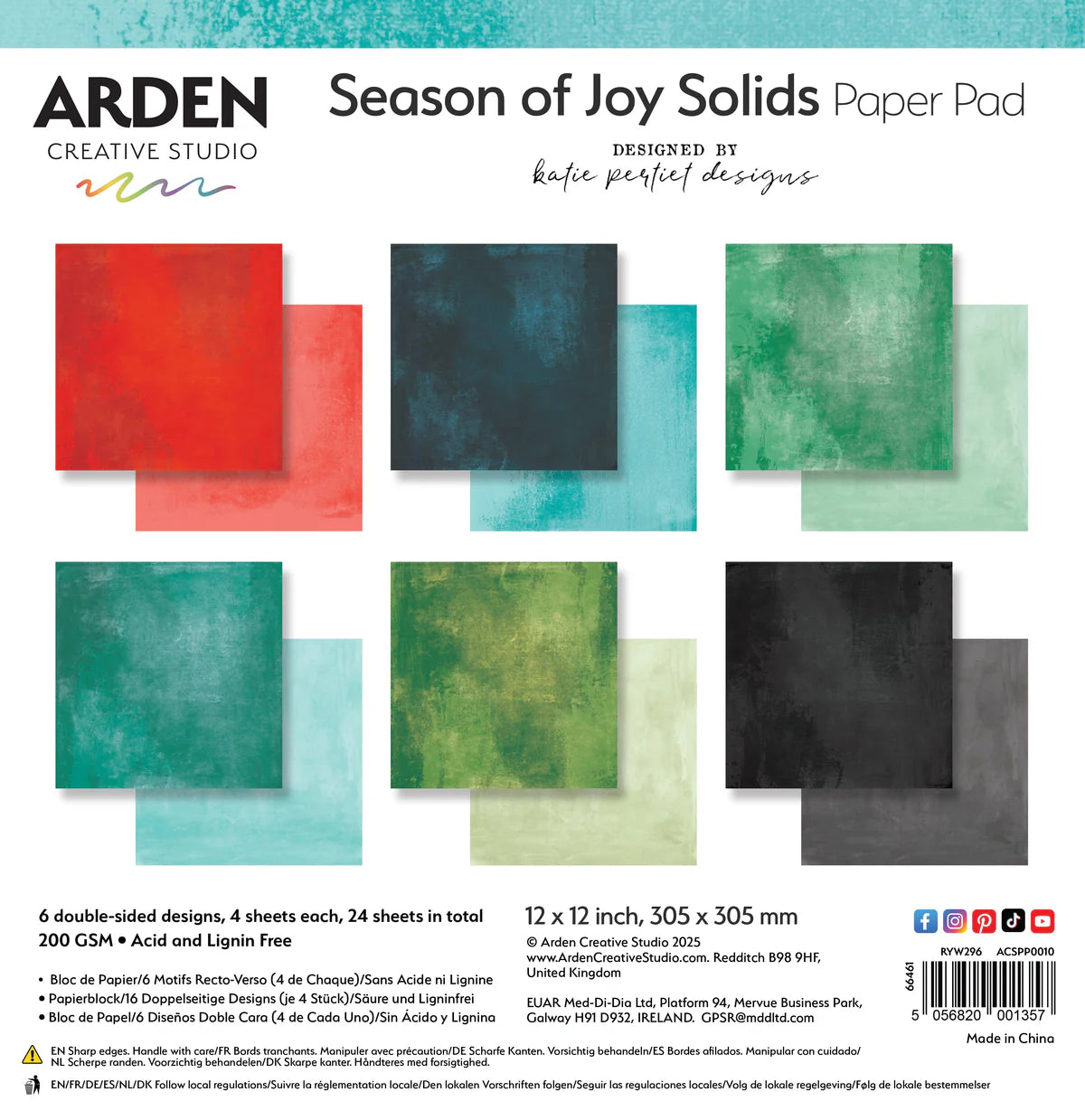Arden Creative - Studio Season of Joy Solids - 12in x 12in Paper Pad