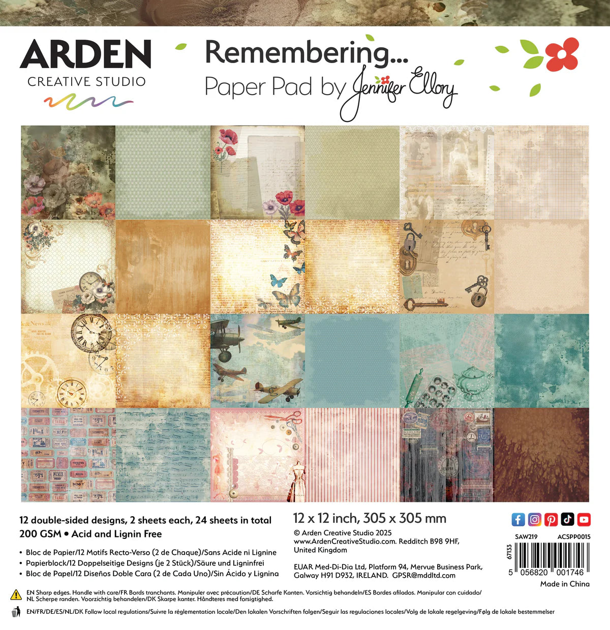 Arden Creaive Studio - Remembering - 12 in x 12 in Paper Pad