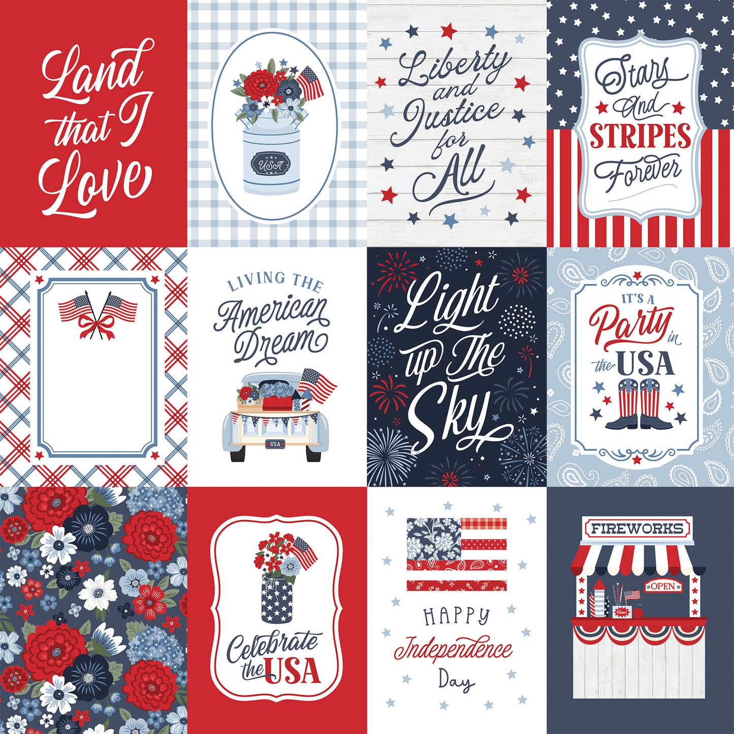 Echo Park - All American Collection - 12 x 12 Double Sided Paper - 3 x 4 Journaling Cards