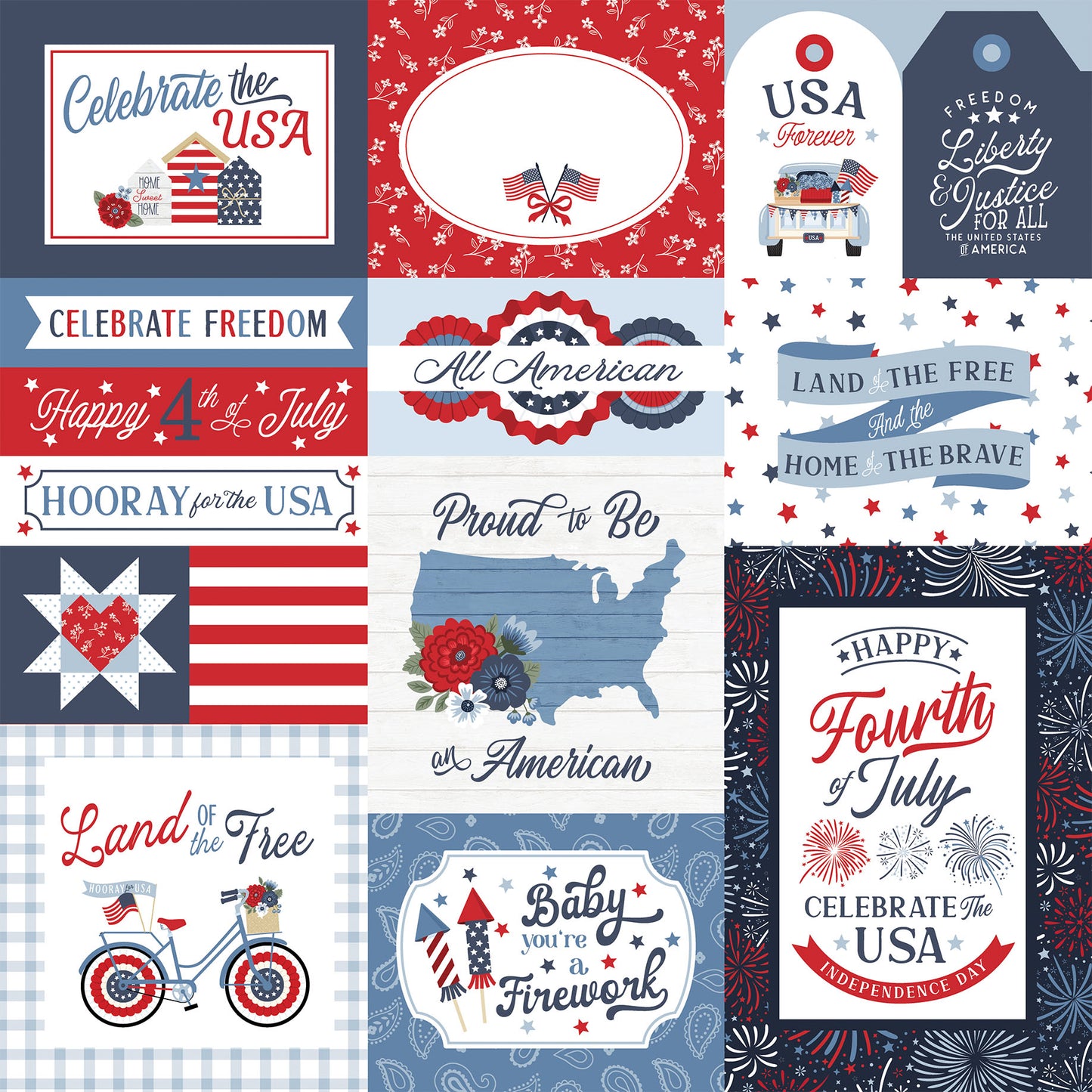Echo Park - All American Collection - 12 x 12 Double Sided Paper - Multi Journaling Cards