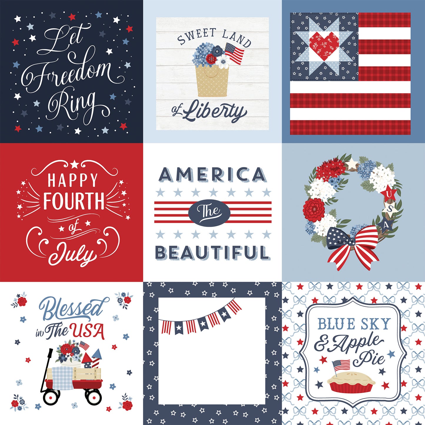 Echo Park - All American Collection - 12 x 12 Double Sided Paper - 4 x 4 Journaling Cards
