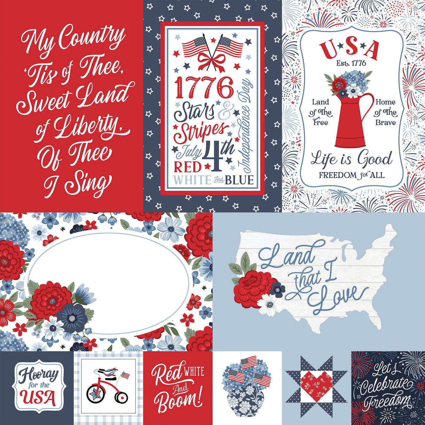 Echo Park - All American Collection - 12 x 12 Double Sided Paper - USA Journaling Cards
