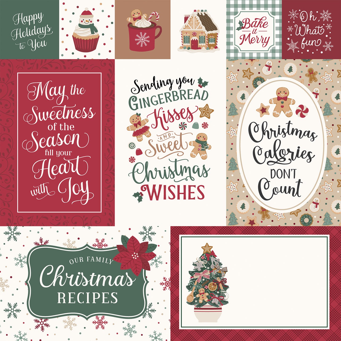 Echo Park -Baking Christmas Cheer Collection - 12 x 12 Double Sided Paper - Baking Journal Cards