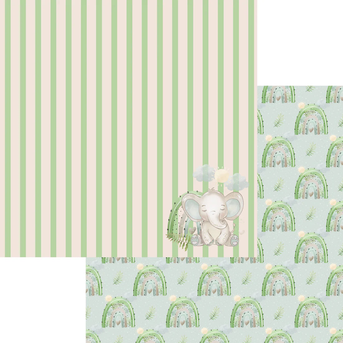 SSC Designs - Baby Elephants Collection - 12 x 12 Double-Sided Paper - Baby Elephant Stripe