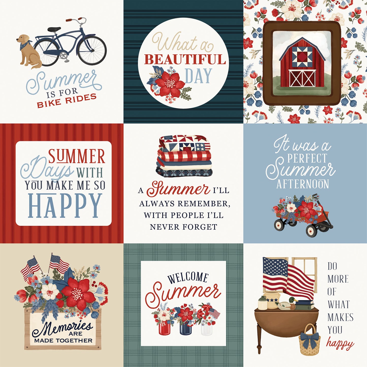 Carta Bella - Americana Summer Collection - 12 x 12 Double-Sided Paper - 4 x 4 Journaling Cards