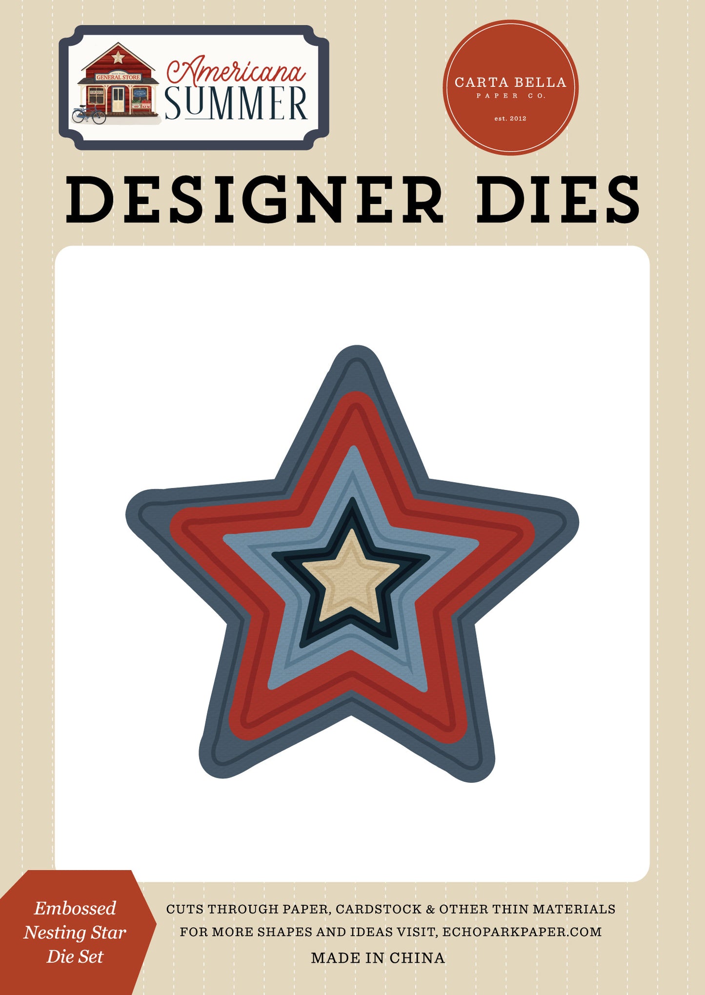 Carta Bella Paper - Americana Summer Collection - Designer Dies - Embossed Nesting Star