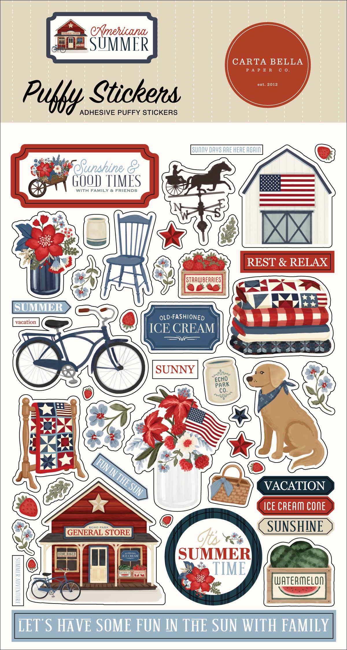 Carta Bella - Americana Summer Collection - Puffy Stickers