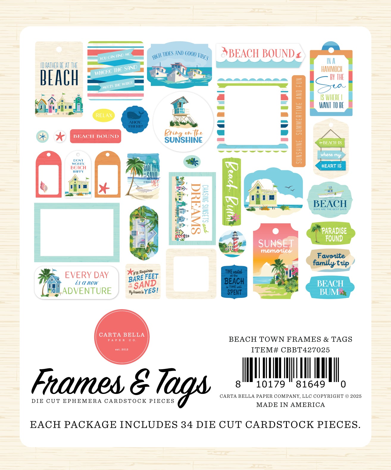 Carta Bella Paper - Beach Town Collection - Frames And Tags