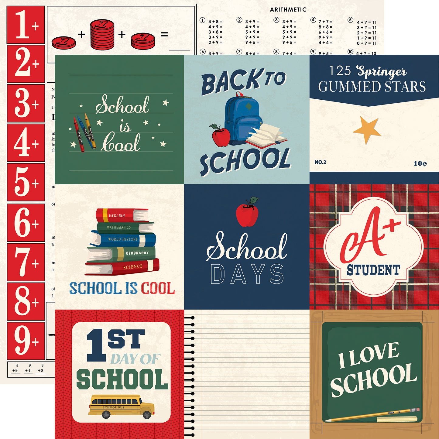 Carta Bella Paper - Back to School Collection - 12 x 12 Double Sided Paper - 4x4 Journaling Cards