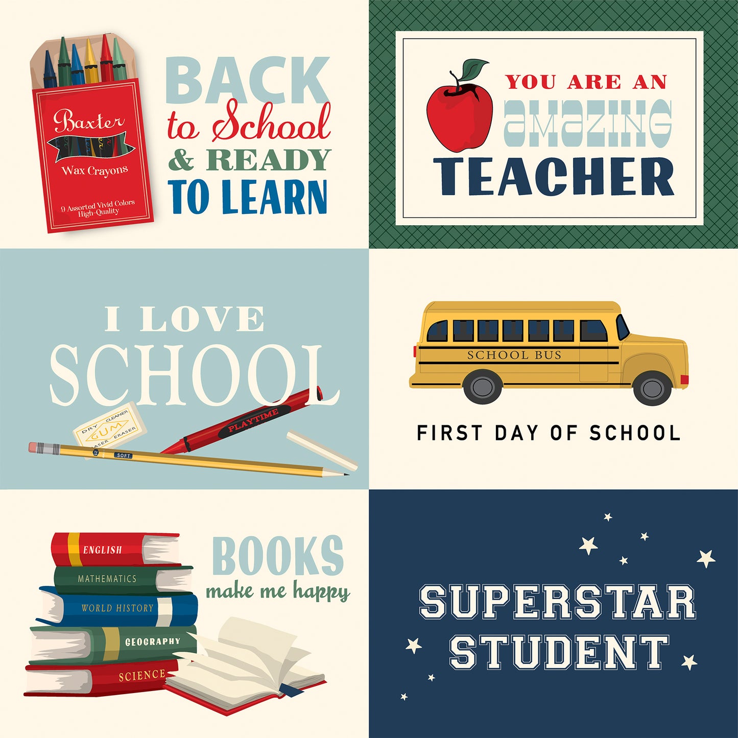 Carta Bella Paper - Back to School Collection - 12 x 12 Double Sided Paper - 6x4 Journaling Cards