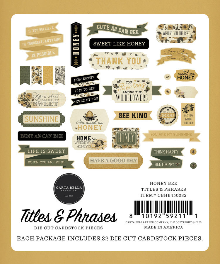 Carta Bella - Honey Bee Collection - Titles and Phrases