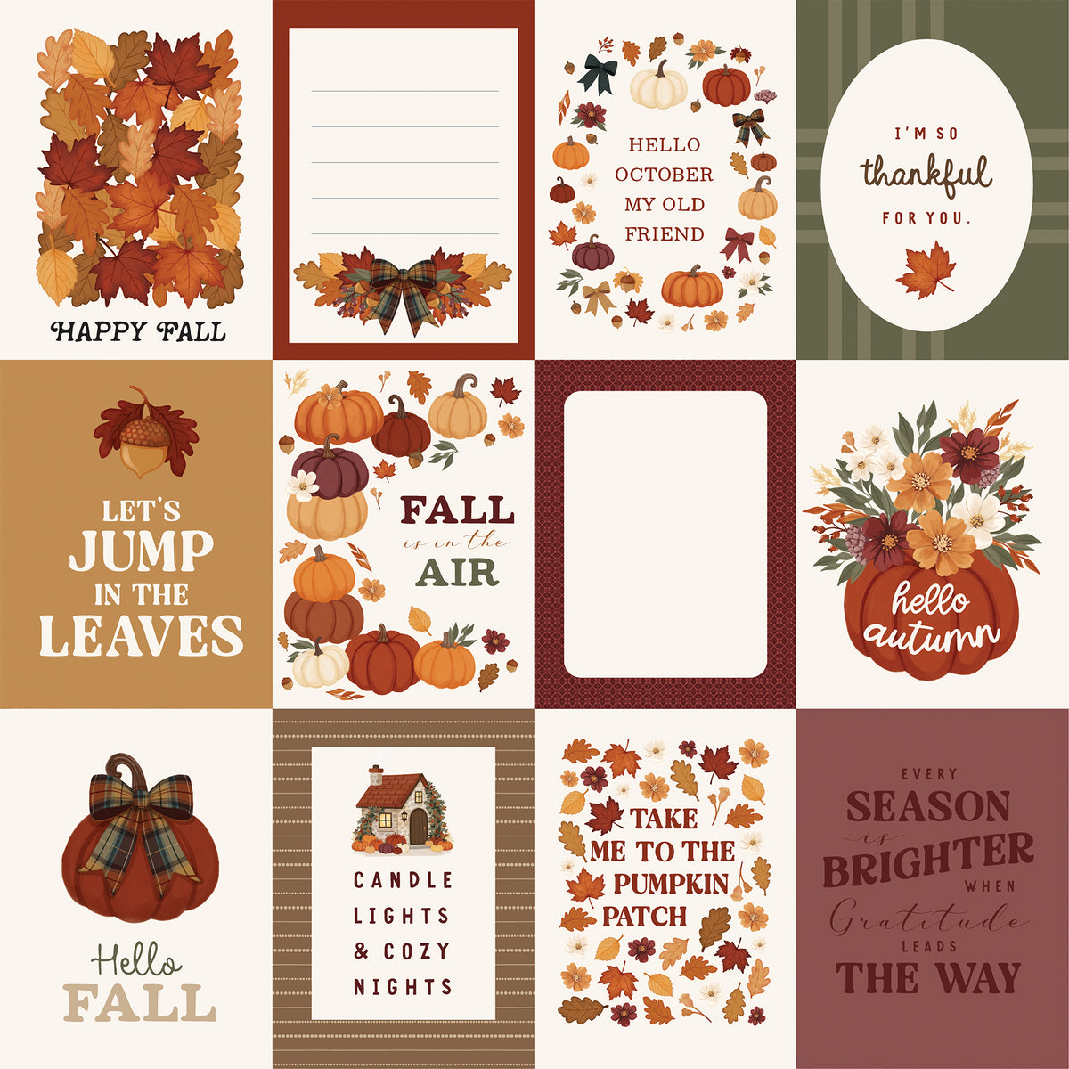 Carta Bella Paper -Here Comes Autumn Collection - 12 x 12 Double Sided Paper - 3 x 4 Journaling Cards