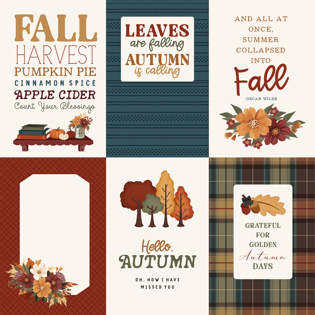 Carta Bella Paper -Here Comes Autumn Collection - 12 x 12 Double Sided Paper - 4 x 6 Journaling Cards