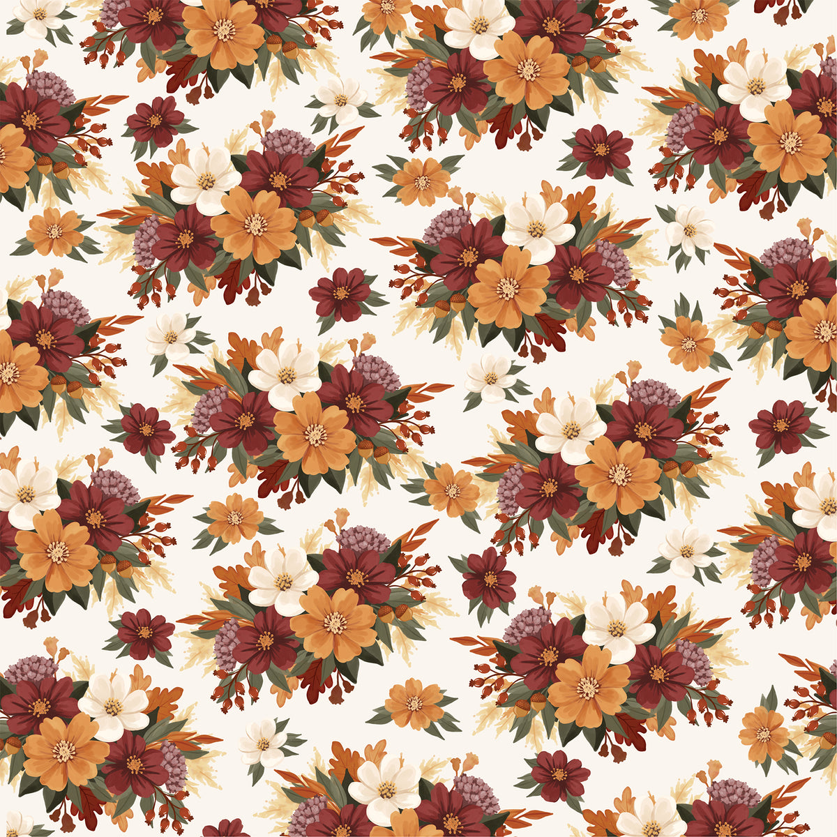 Carta Bella Paper -Here Comes Autumn Collection - 12 x 12 Double Sided Paper - Fall Floral Bunches