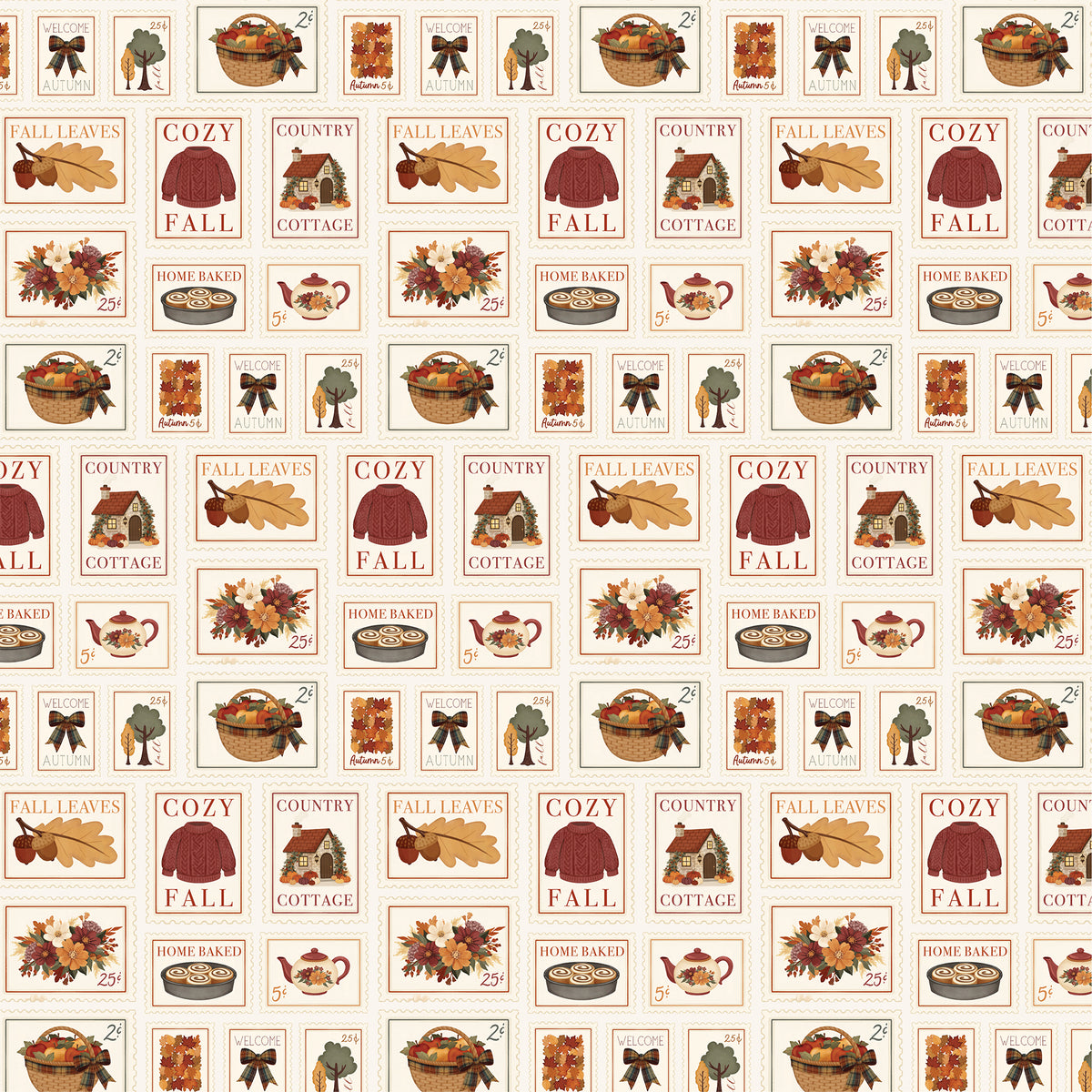 Carta Bella Paper -Here Comes Autumn Collection - 12 x 12 Double Sided Paper - Cozy Fall Stamps
