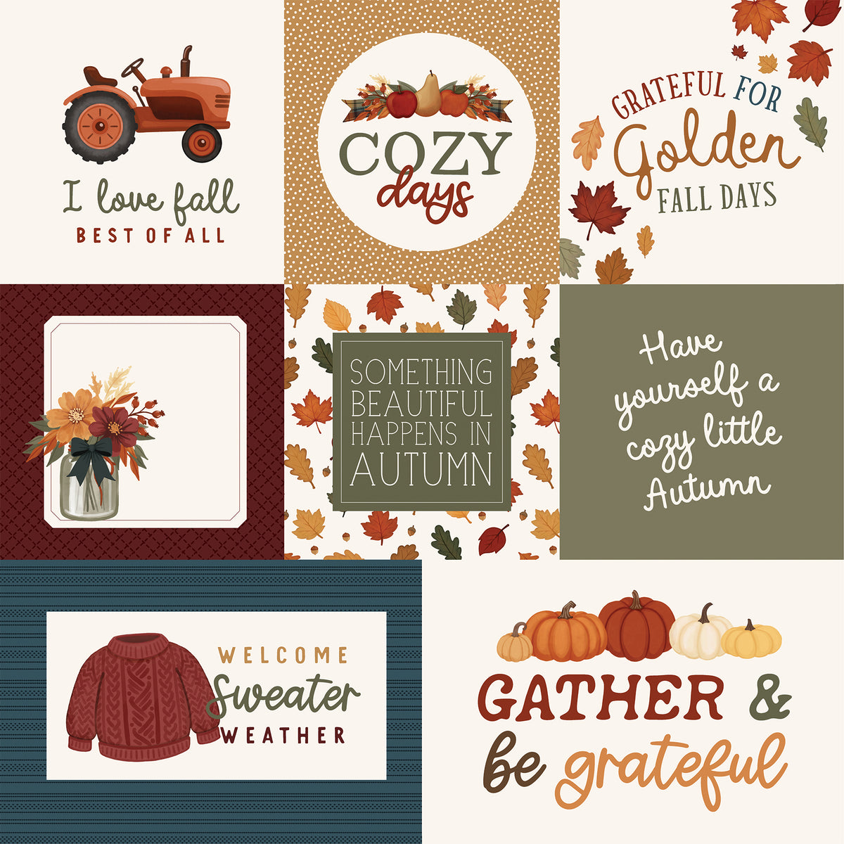 Carta Bella Paper -Here Comes Autumn Collection - 12 x 12 Double Sided Paper - Multi Jouraling Cards