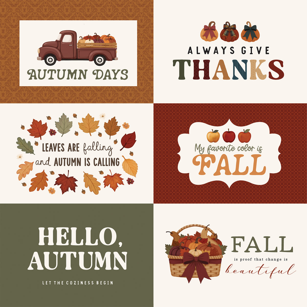 Carta Bella Paper -Here Comes Autumn Collection - 12 x 12 Double Sided Paper - 6 x 4 Journaling Cards