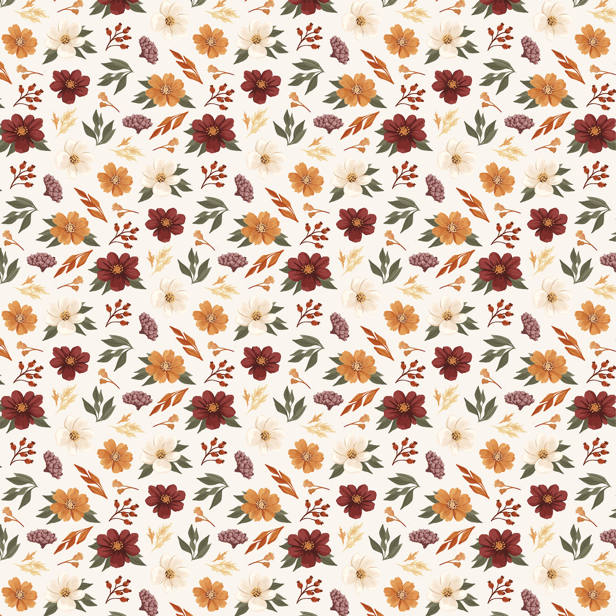 Carta Bella Paper -Here Comes Autumn Collection - 12 x 12 Double Sided Paper - Fall Floral Picks