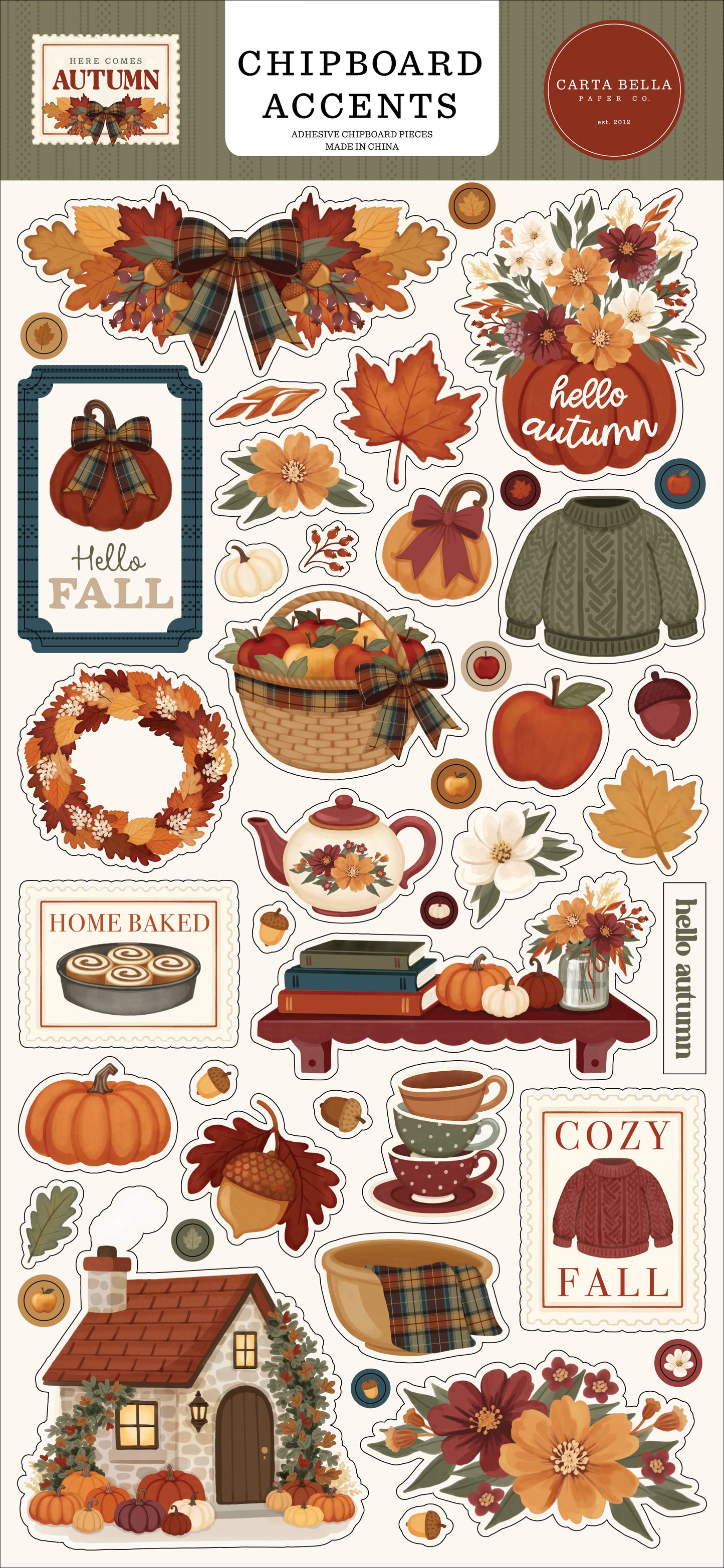 Carta Bella Paper -Here Comes Autumn Collection - 6x13 Chipboard Accents