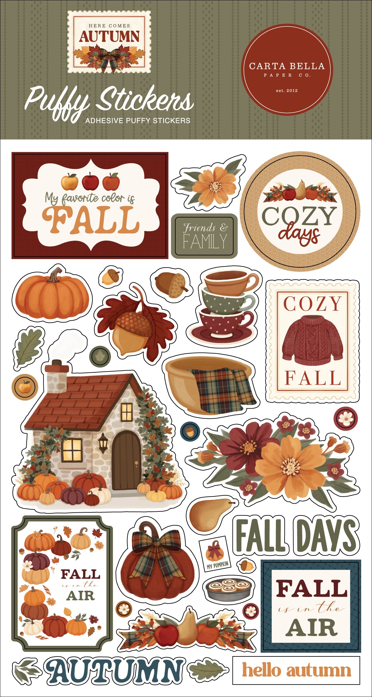 Carta Bella Paper -Here Comes Autumn Collection - Puffy Stickers