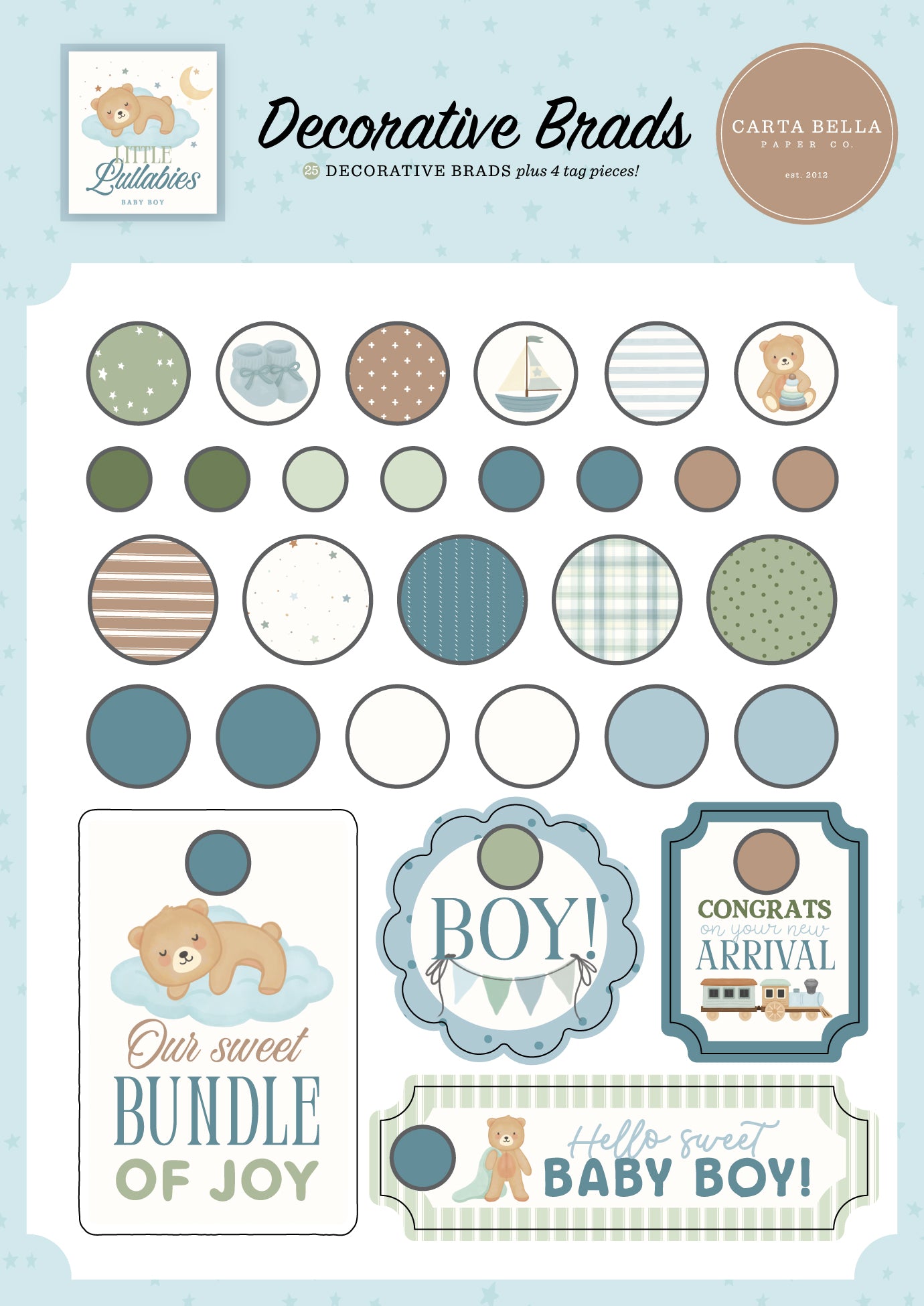Carta Bella - Little Lullabies Baby Boy Collection - Decorative Brads