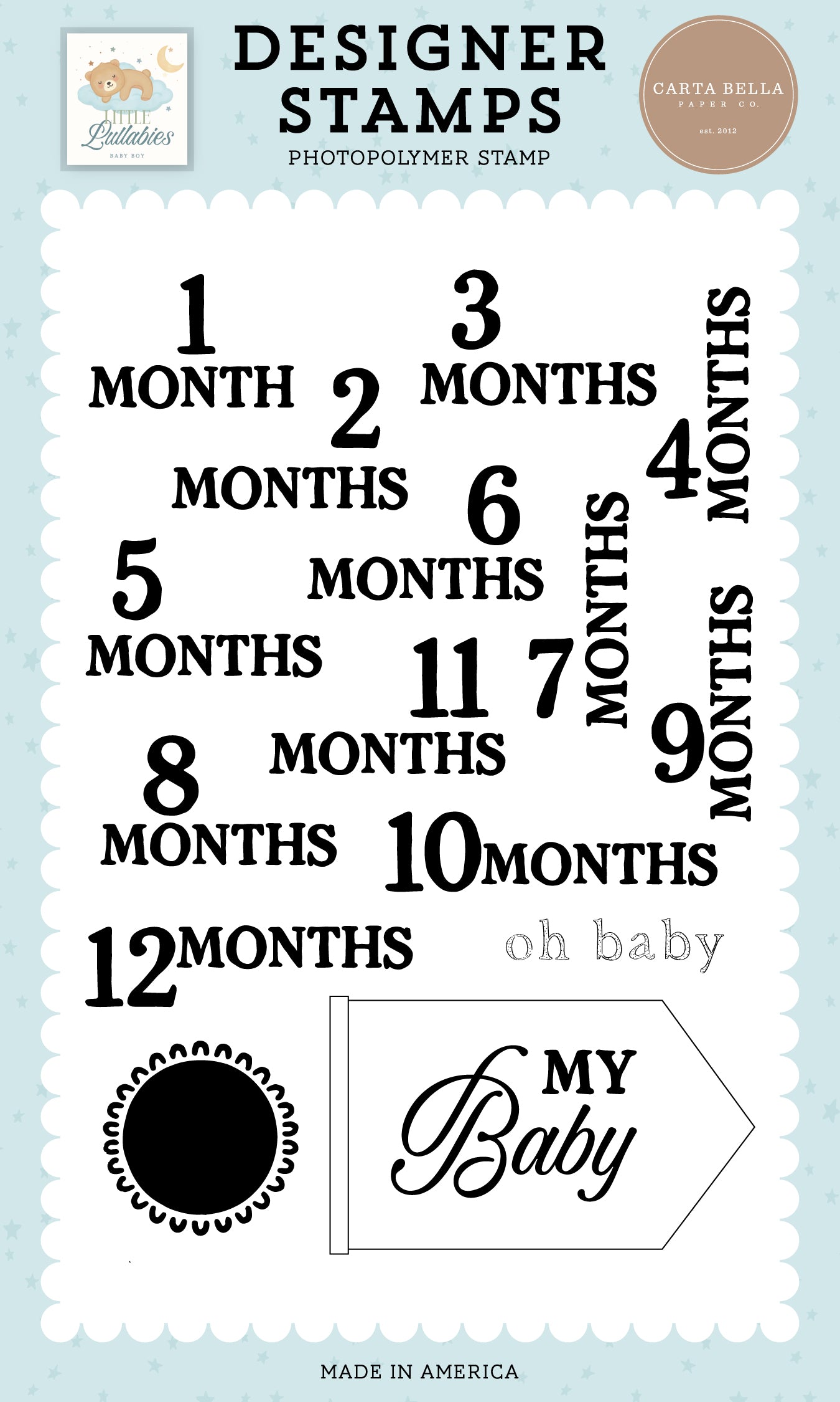 Carta Bella - Little Lullabies Baby Boy Collection - Oh Baby Months Stamp