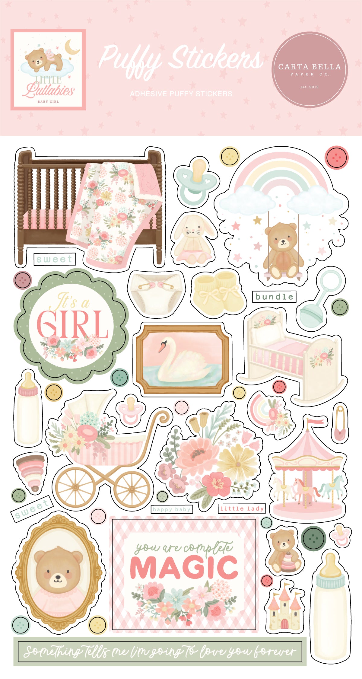 Carta Bella - Little Lullabies Baby Girl Collection - Puffy Stickers