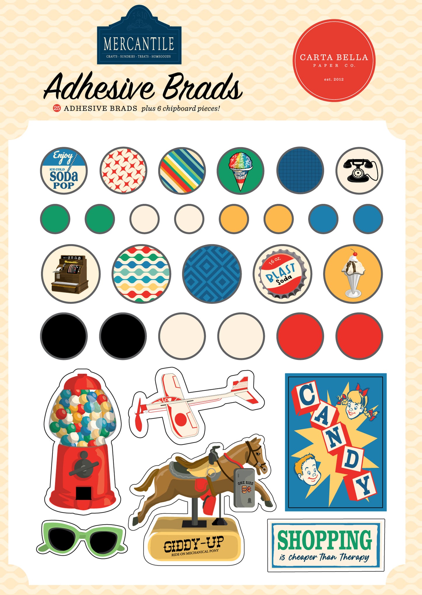 Carta Bella - Mercantile Collection - Adhesive Brads