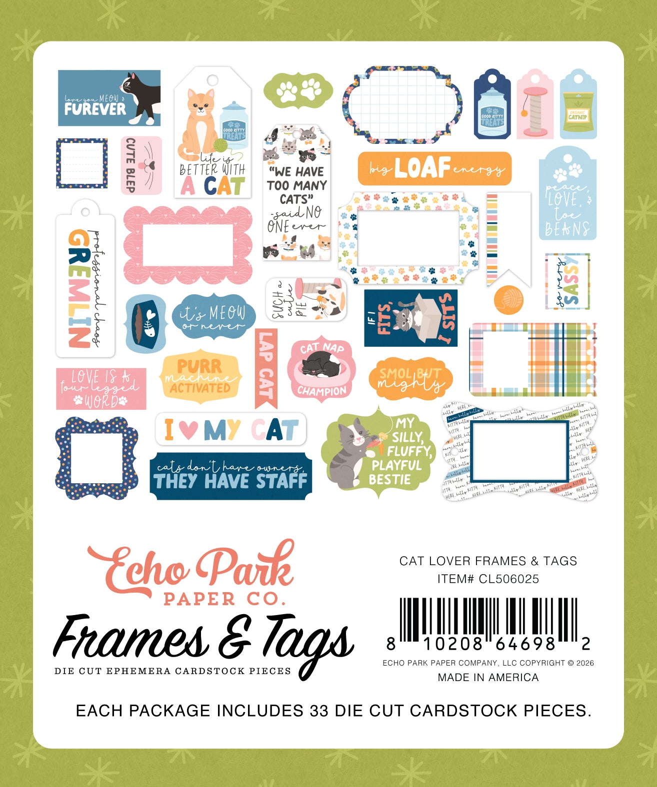 Echo Park - Cat Lover Collection - Ephemera - Frames and Tags