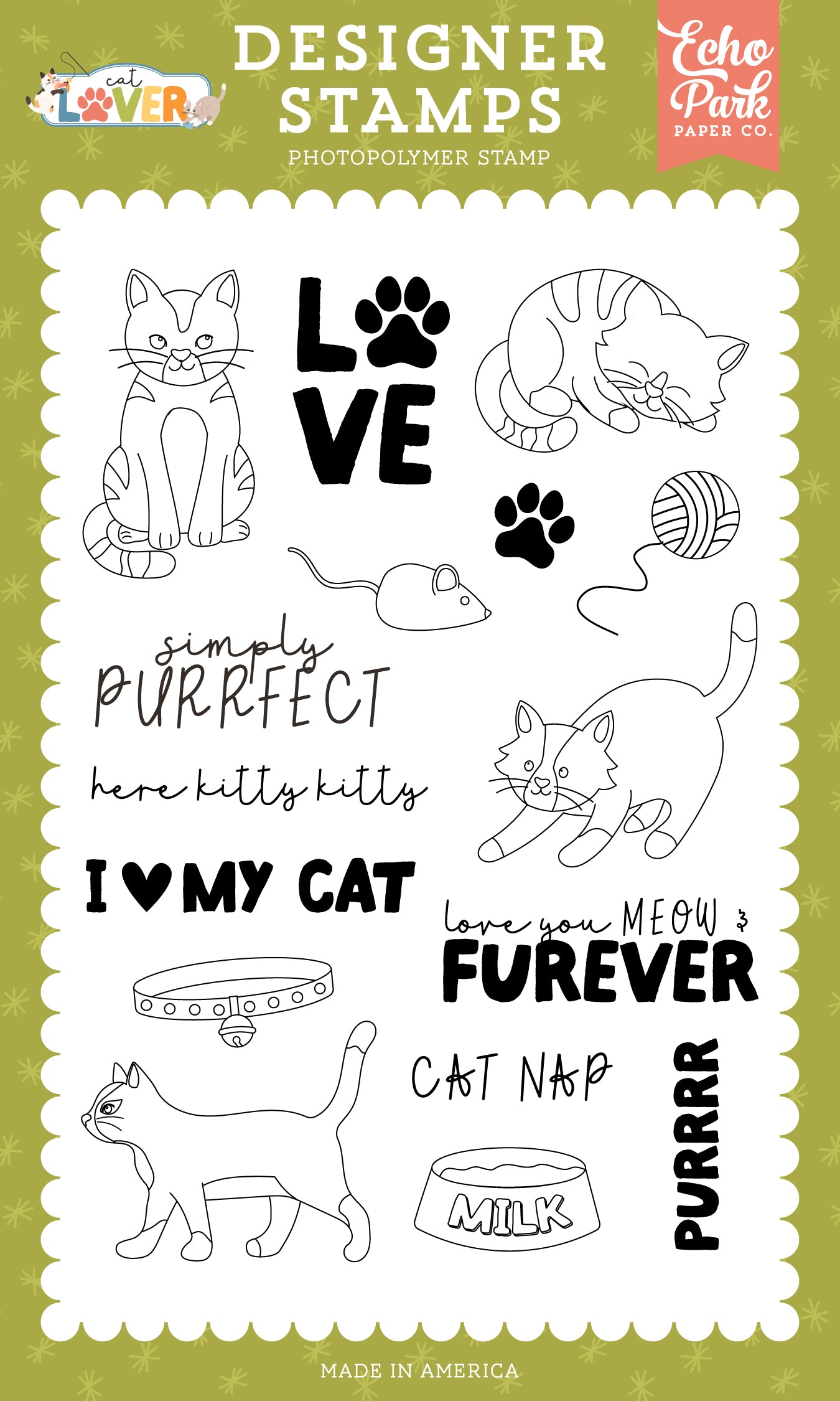 Echo Park - Cat Lover Collection - Clear Photopolymer Stamps - Simply Purrfect Stamp Set