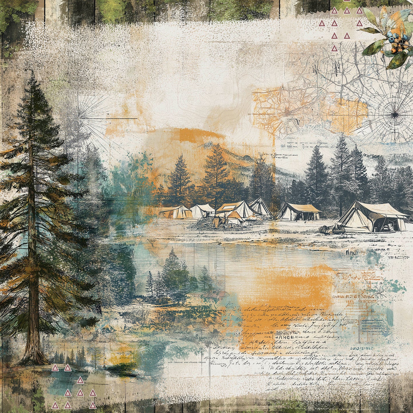 49 and Market - Campfire Memories Collection - 12 x 12 Double Sided Paper - Outdoors