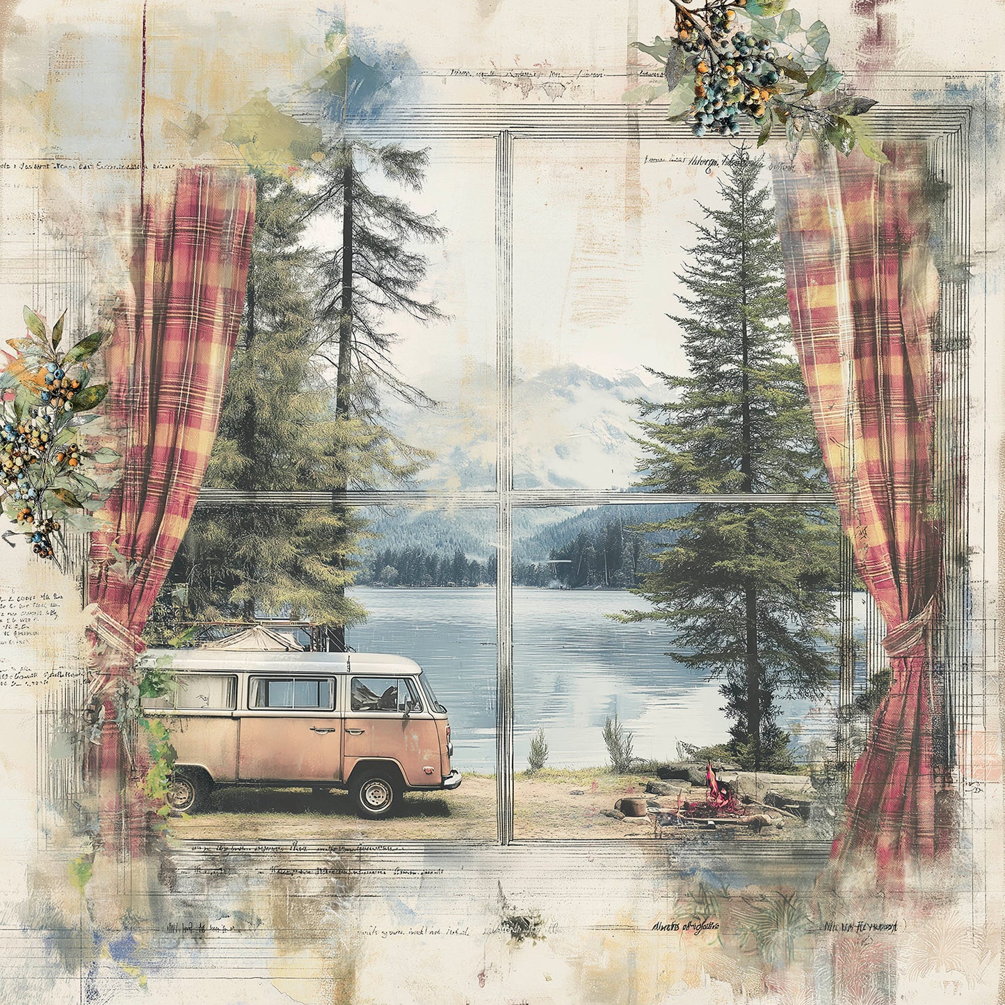 49 and Market - Campfire Memories Collection - 12 x 12 Double Sided Paper - Camper Van