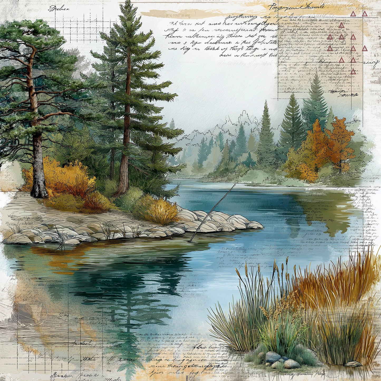 49 and Market - Campfire Memories Collection - 12 x 12 Double Sided Paper - Waters Edge