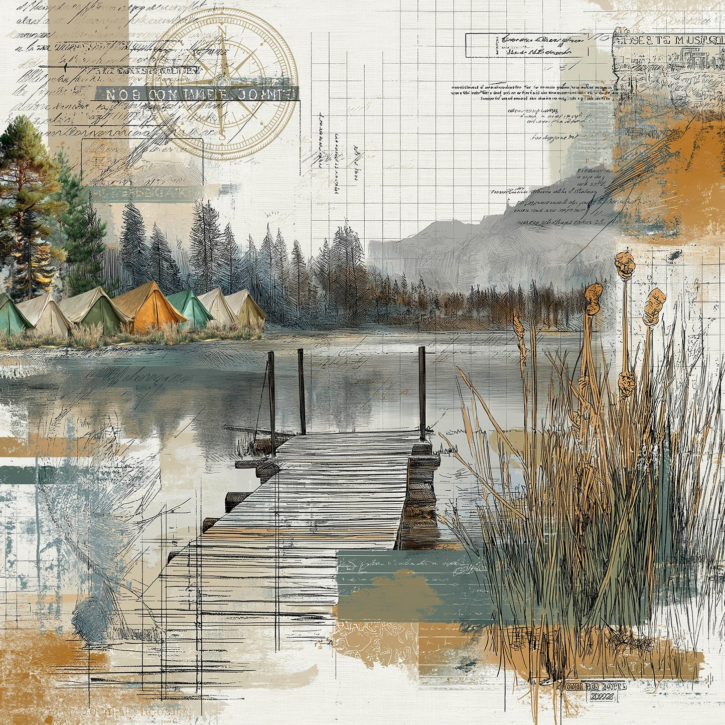 49 and Market - Campfire Memories Collection - 12 x 12 Double Sided Paper - Jetty