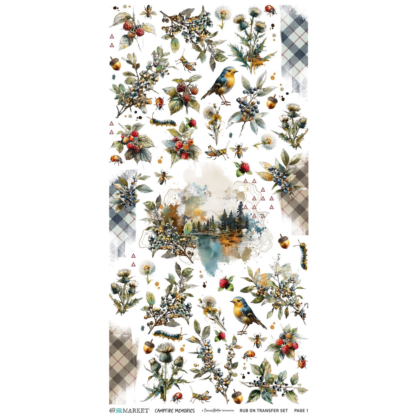 49 and Market - Campfire Memories Collection - 6 x 12 Blendable Rub-On Transfer Set