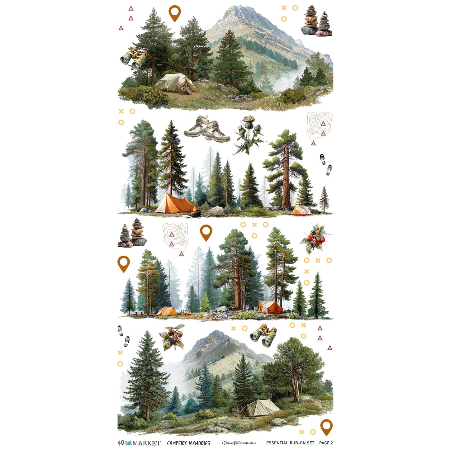 49 and Market - Campfire Memories Collection - 6 x 12 Essential Rub-On Transfer Set