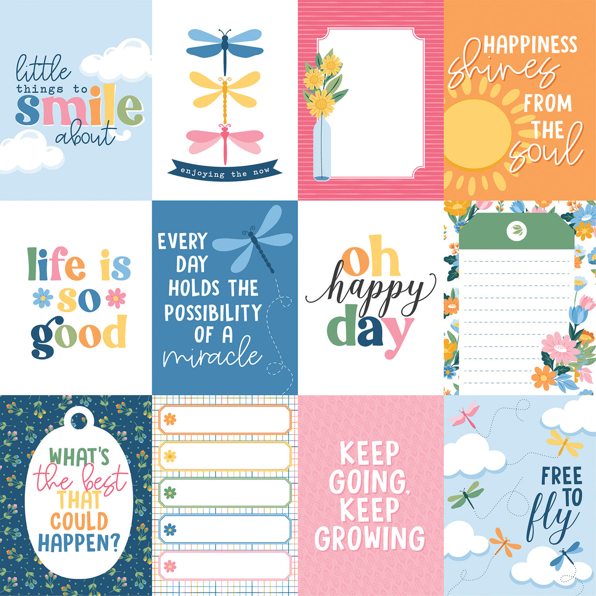 Echo Park - Dragonfly Collection -12 x 12 Double-Sided Paper - 3 x 4 Journaling Cards