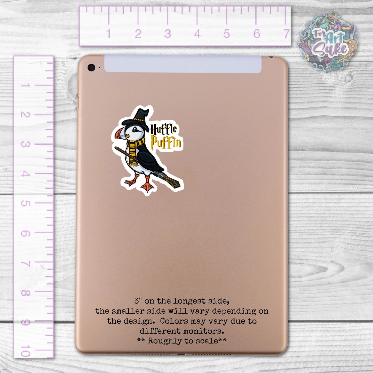 For Art Sake Stickers - Wizard Pun Series- Huffle Puffin 3" Sticker