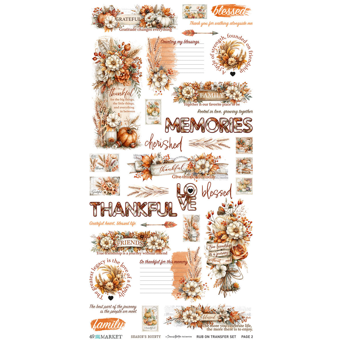 49 And Market - Season's Bounty Collection - 6 x 12 Essential Rub-On Transfer Set