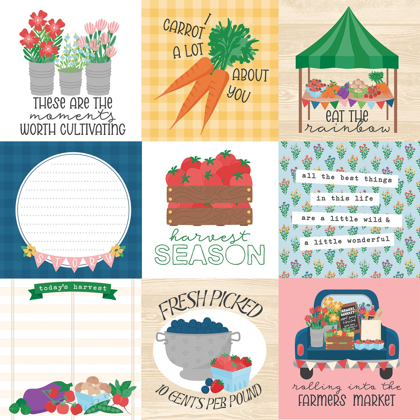Echo Park - Freshly Picked Collection - 12 x 12 Double Sided Paper - 4 x 4 Journaling Cards